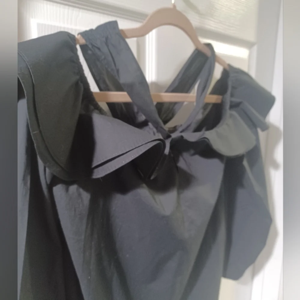 J. Crew Black Ruffled Cold Shoulder Blouse - Picture 7 of 9